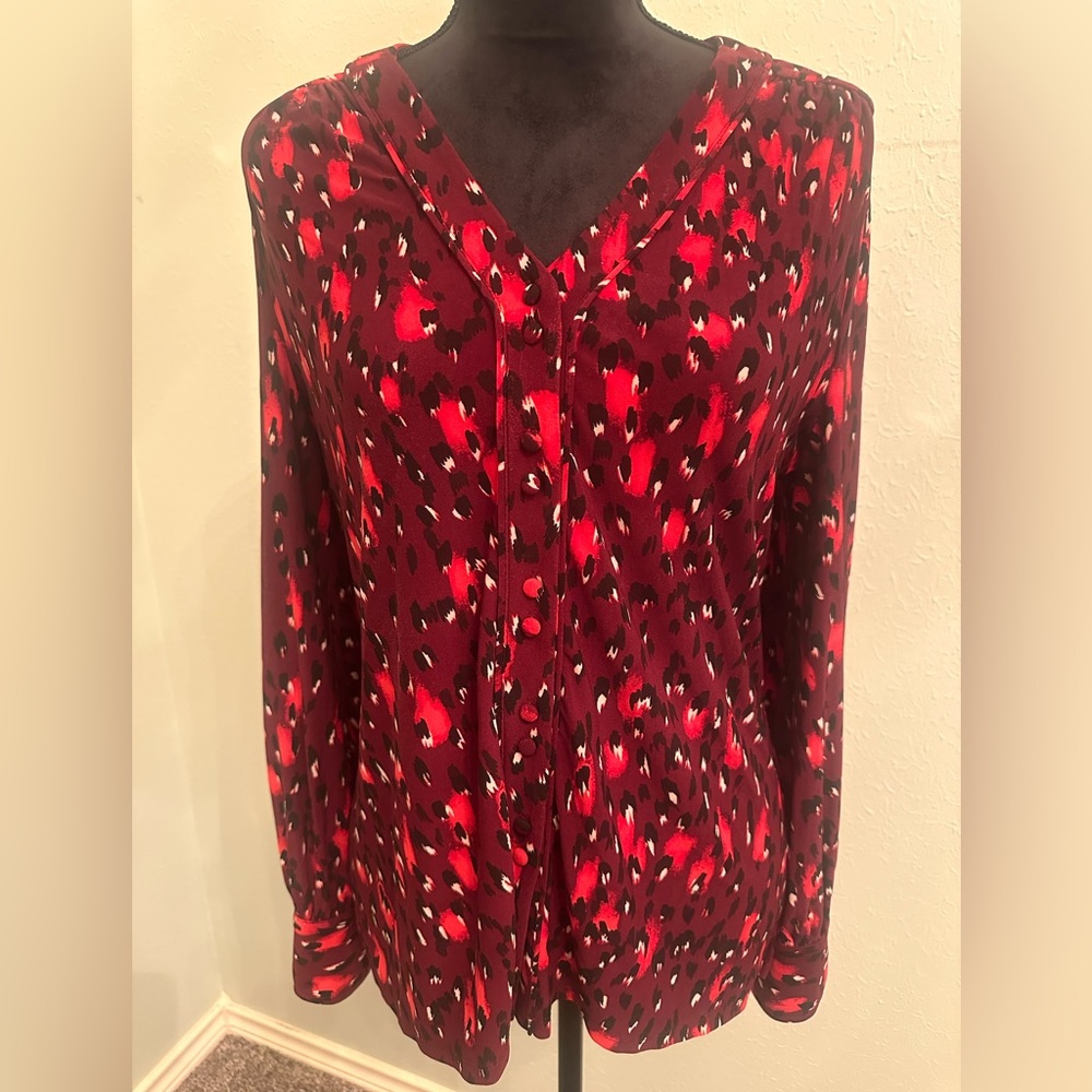 Karl Lagerfeld Burgundy and Black Patterned Blouse